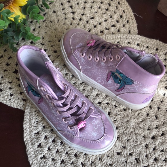 Disney Girls Purple High-Top Stitch Sneakers with Iridescent Finish - Picture 4 of 12